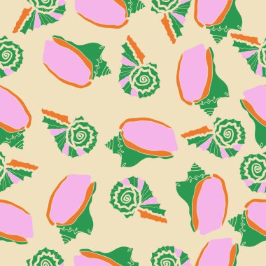 arka planda renkli parlak deniz kabukları seti