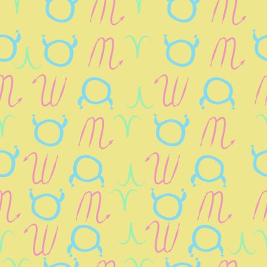 Zodiac Signs Dikişsiz desen. Vektör Illustration