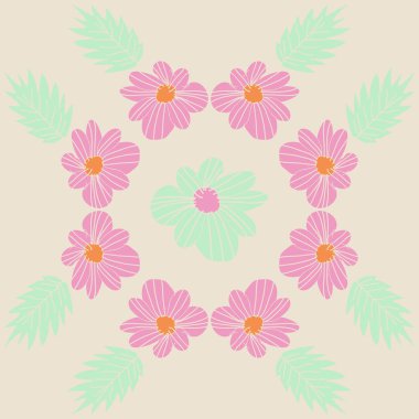 Modern çiçek çerçeve tasarım arka planda soyut çiçek elemanları