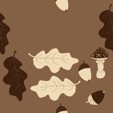 yaprakları, meşe palamudu ve mantar ile soyut desen 