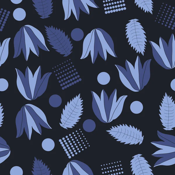 Fondo Vector Abstracto Sin Costuras Marco Completo Azul Con Tulipanes — Vector de stock