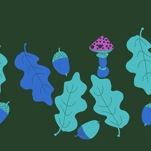 Abstraktes Muster Mit Blättern Pilzen Und Eicheln — Stockvektor