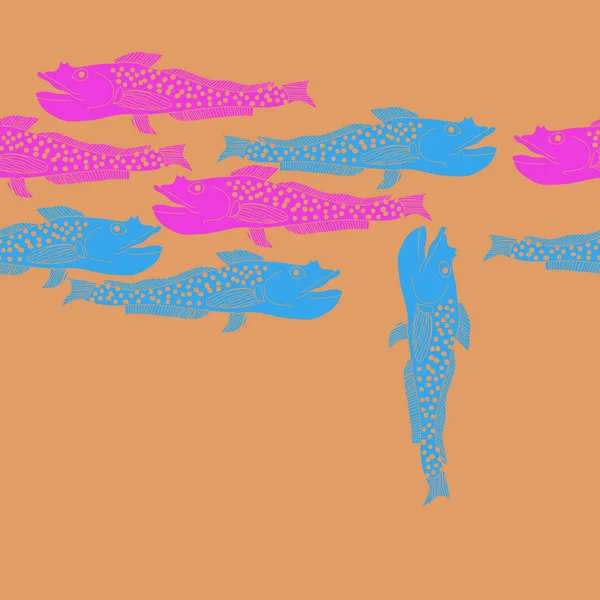 Χωρίς Ραφές Αφηρημένο Μοτίβο Πολύχρωμα Ψάρια — Διανυσματικό Αρχείο