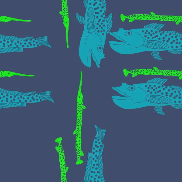 Бесшовный Рисунок Абстрактными Простыми Рыбами — стоковый вектор