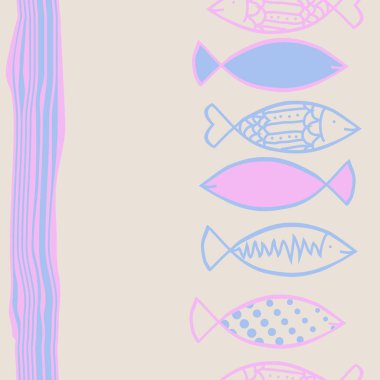 Dikişsiz soyut balık deseni, vektör arka plan