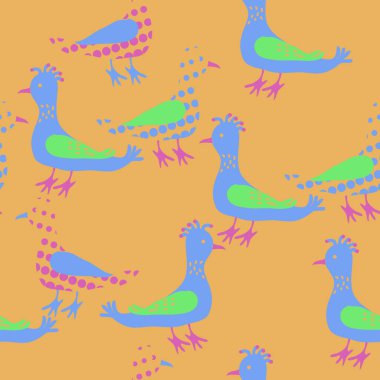 Renkli kuşlar, vektör arka plan ile dikişsiz desen