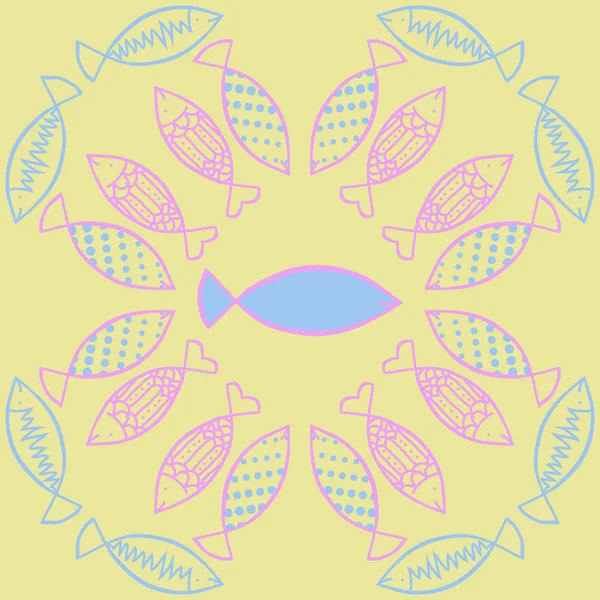 Seamless Abstract Pattern Colored Fish — Stock Vector