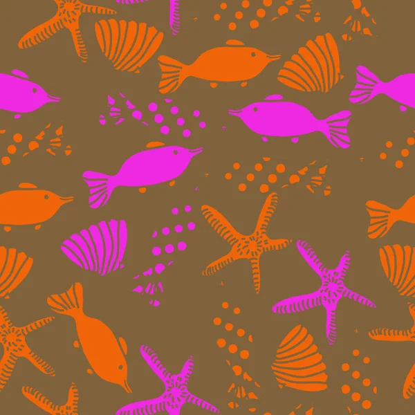 Modèle Sans Couture Poissons Coquillages Étoiles Mer — Image vectorielle