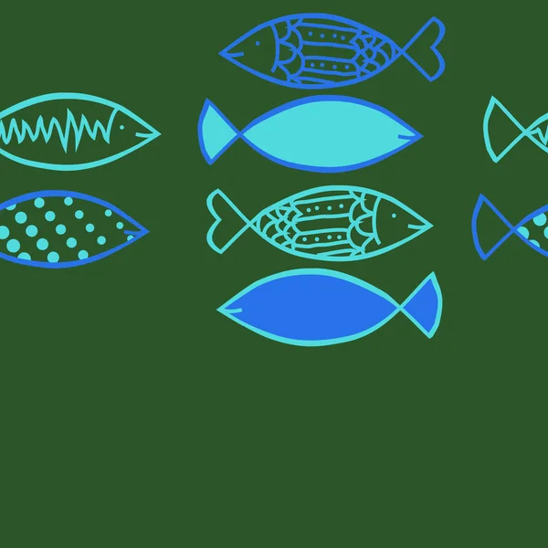 色付き魚 ベクトルイラストとシームレスな抽象パターン — ストックベクタ
