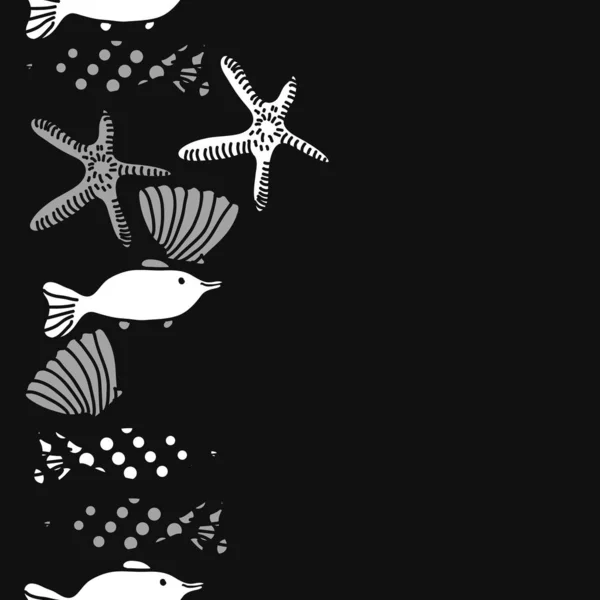 Padrão Sem Costura Peixes Conchas Estrelas Mar Ilustração Vetorial —  Vetores de Stock