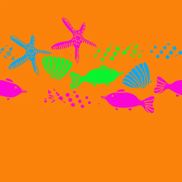 Modèle Sans Couture Poissons Coquillages Étoiles Mer Illustration Vectorielle — Image vectorielle