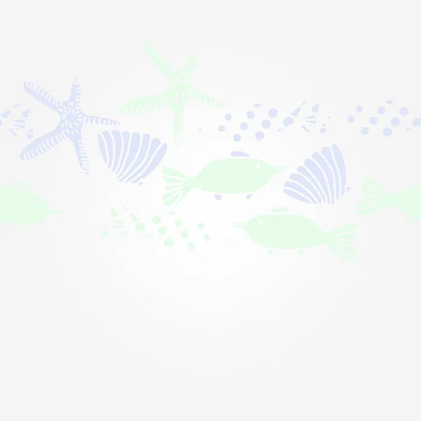 Balık Kabuk Denizyıldızı Vektör Illüstrasyon Dikişsiz Desen — Stok Vektör