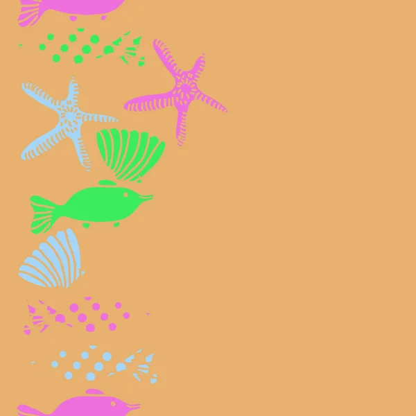 Modèle Sans Couture Poissons Coquillages Étoiles Mer Illustration Vectorielle — Image vectorielle