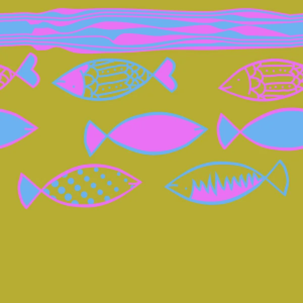 Bezproblémový Abstraktní Vzor Barevnými Rybami — Stockový vektor
