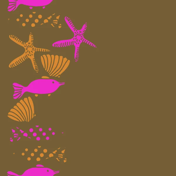 Бесшовный Рисунок Рыбы Раковин Морской Звезды Векторная Иллюстрация — стоковый вектор