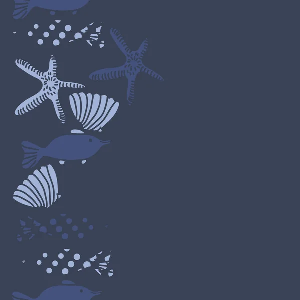 Padrão Sem Costura Peixes Conchas Estrelas Mar Ilustração Vetorial —  Vetores de Stock