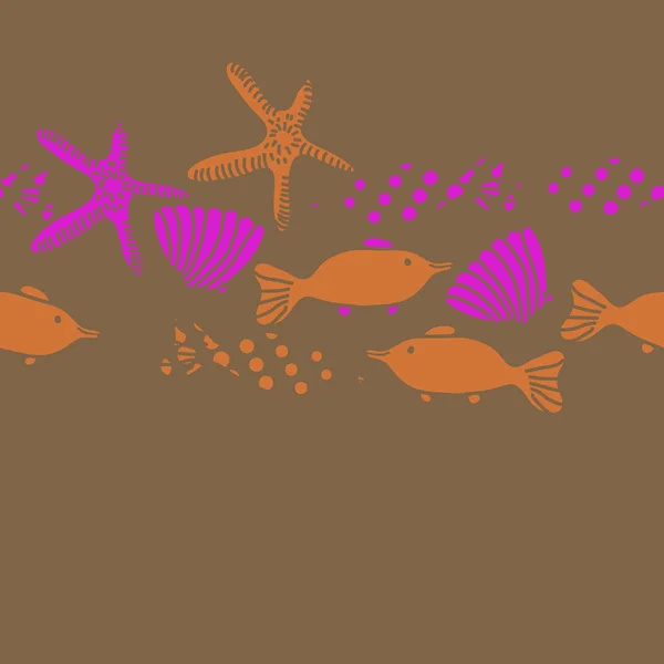 Modèle Sans Couture Poissons Coquillages Étoiles Mer Illustration Vectorielle — Image vectorielle