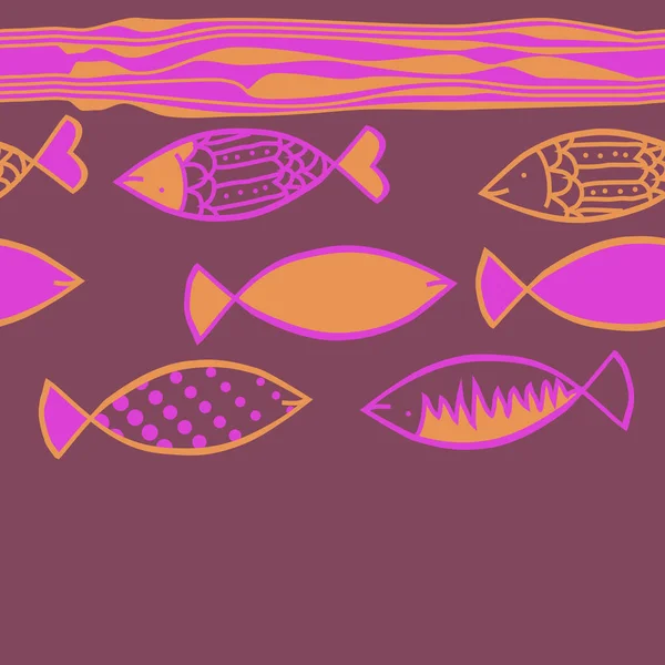 无缝抽象图案与彩色鱼 — 图库矢量图片