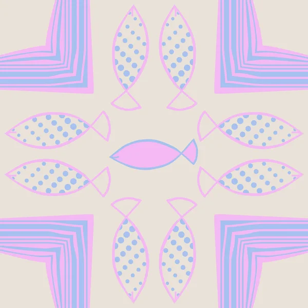 Naadloos Abstract Patroon Met Gekleurde Vissen — Stockvector