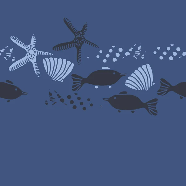 Padrão Sem Costura Peixes Conchas Estrelas Mar — Vetor de Stock