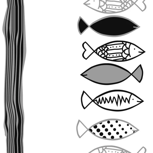无缝抽象图案与彩色鱼 矢量插图 — 图库矢量图片