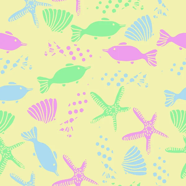 Balık Kabuk Denizyıldızı Dikişsiz Desen — Stok Vektör