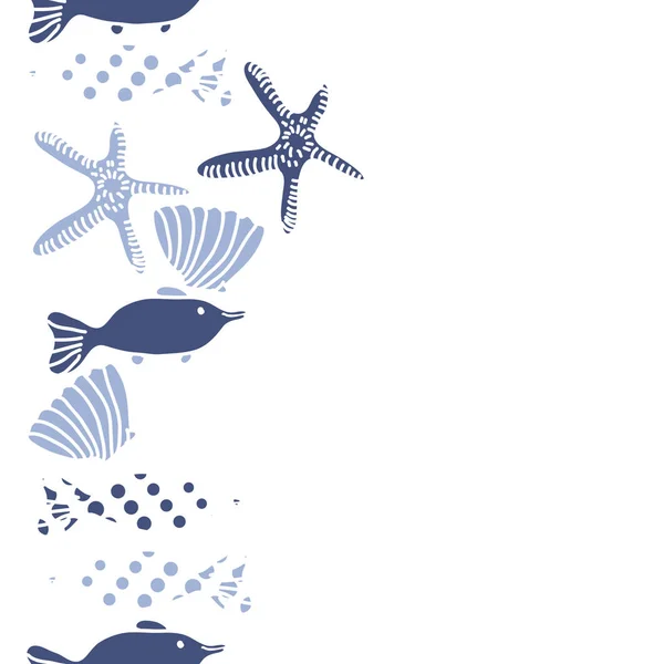 Balık Kabuk Denizyıldızı Vektör Illüstrasyon Dikişsiz Desen — Stok Vektör