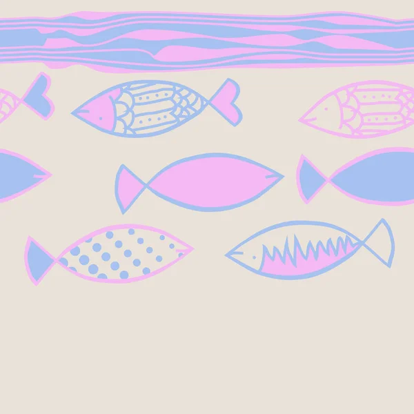 色付きの魚とシームレスな抽象パターン — ストックベクタ