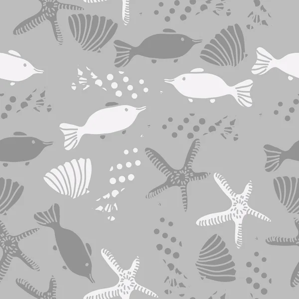 Bezproblémové Vzory Ryb Mušlí Hvězdých Ryb — Stockový vektor