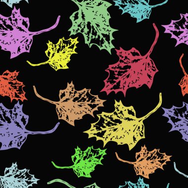 Degrade gri arka plan üzerinde renkli akçaağaç yapraklarıdikişsiz desen. 