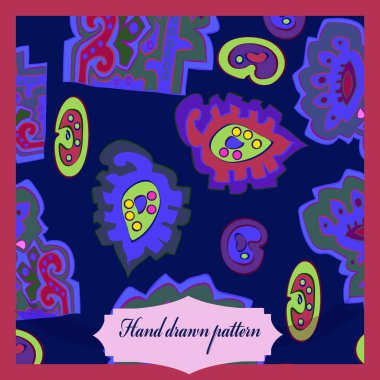 Çiçek motifi, elips, karalamalar, etiket dairesel dikişsiz desen.  