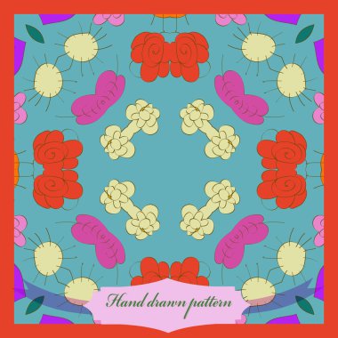 Renkli çiçek dairesel desenli kart, etiket. 