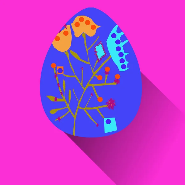 Telur Paskah Biru Dengan Hiasan Bunga Pada Latar Belakang Merah - Stok Vektor