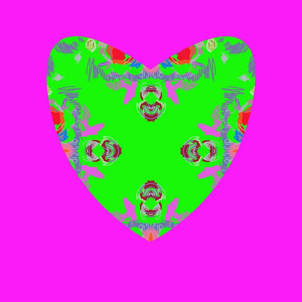 Corazón San Valentín Verde Sobre Fondo Rosa Dibujado Mano — Archivo Imágenes Vectoriales