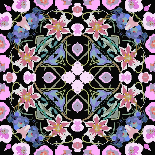 Circular seamless  pattern of colored floral motif