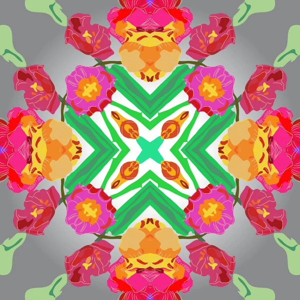 Modello Circolare Senza Cuciture Motivi Floreali Colorati Tulipani Sfondo Sfumato — Vettoriale Stock