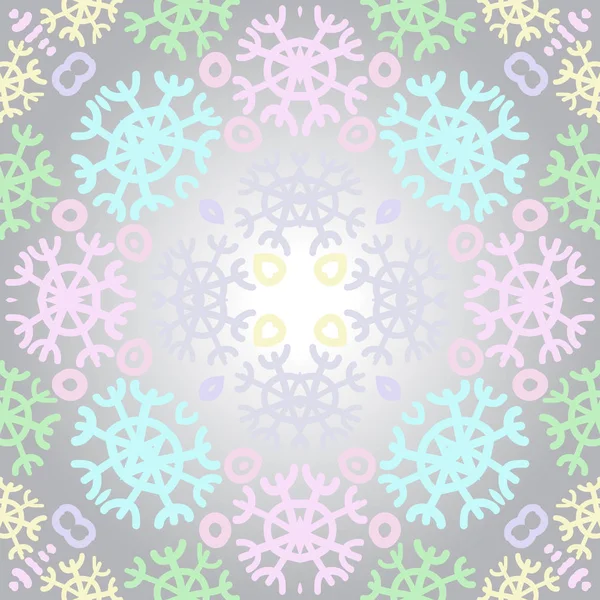 Patrón Circular Sin Costuras Motivos Colores Copos Nieve Sobre Fondo — Vector de stock