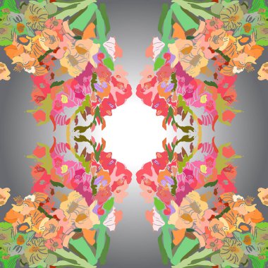 Agradient arka plan üzerinde renkli çiçek motifi Dairesel dikişsiz desen. Elle çizilmiş.