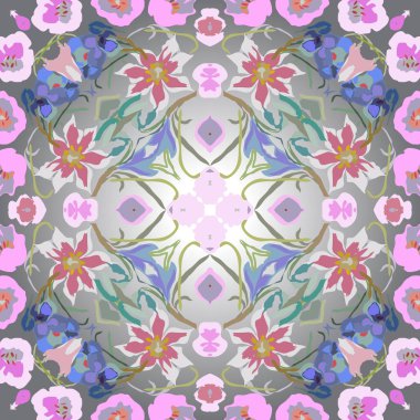 Renkli çiçek motifinin dairesel dikişsiz deseni