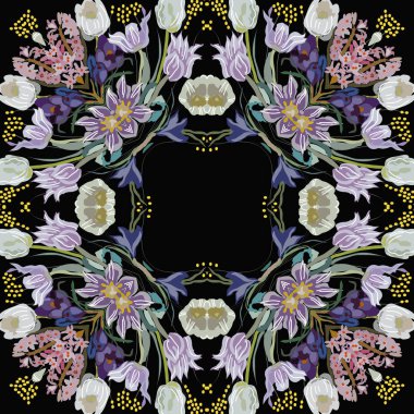 Renkli çiçek motifinin dairesel dikişsiz deseni