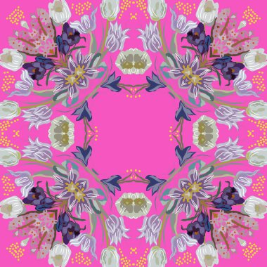 Renkli çiçek motifinin dairesel dikişsiz deseni