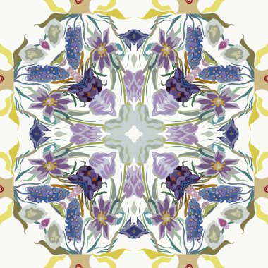 Renkli çiçek motifinin dairesel dikişsiz deseni