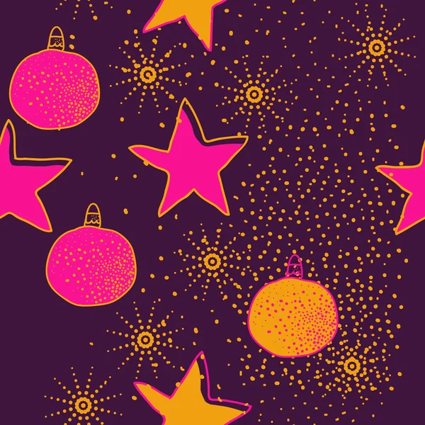 Étoiles Noël Des Boules Sur Fond Avec Des Points — Image vectorielle