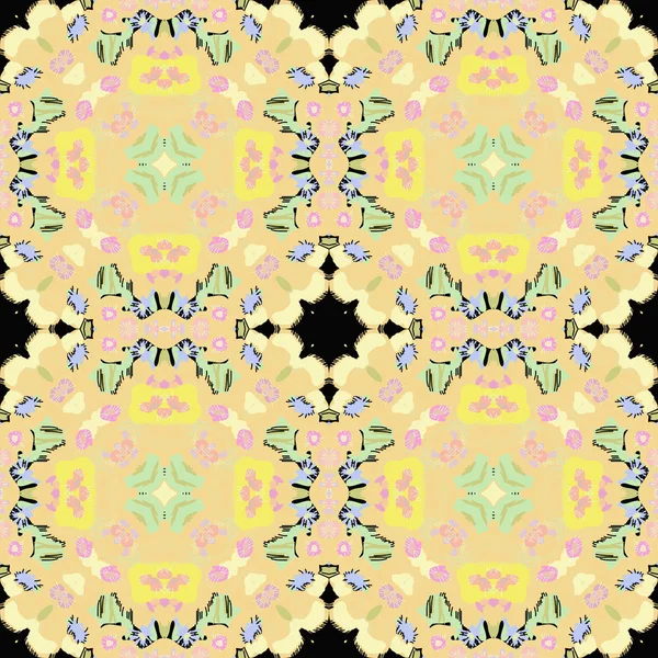 Motif Circulaire Sans Couture Motifs Floraux Colorés Sur Fond Noir — Image vectorielle