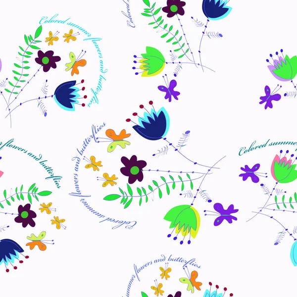 Kaart Met Florale Naadloze Patroon Frame Circulaire Tekst Een Witte — Stockvector