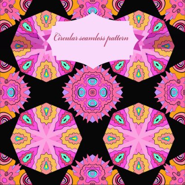 Renkli çiçek motifi dairesel dikişsiz desen, etiket 