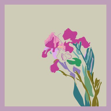 Irises renkli dalı Kartı. Hayattan skeç. 