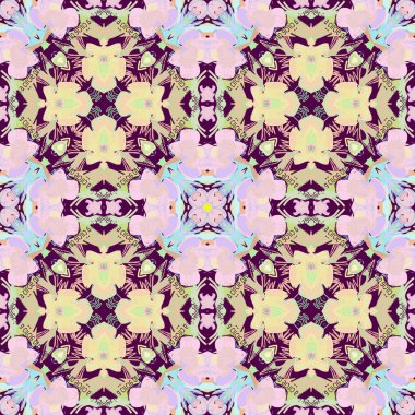 Çiçek motifinin dairesel dikişsiz deseni, vektör illüstrasyonu