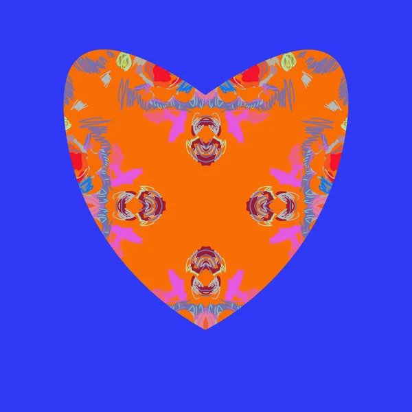 Orange Valentine Heart Blue Background Hand Drawn — Stock Vector