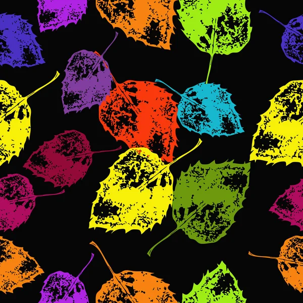 Renkli çiçek motifi Dikişsiz desen, siyah bir arka plan üzerinde sonbahar yaprakları.